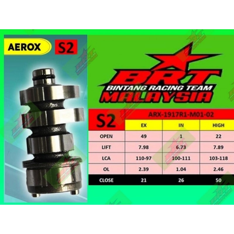 BRT Racing Camshaft (S2) - Yamaha R15V3/MT-15/NVX/NMAX/T155 (VVA)