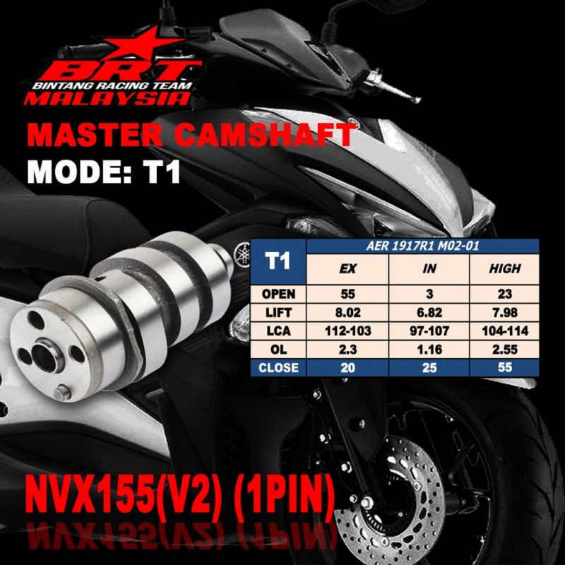 BRT Racing Camshaft (T1) - Yamaha R15V3/MT-15/NVX/NMAX/T155 (VVA)