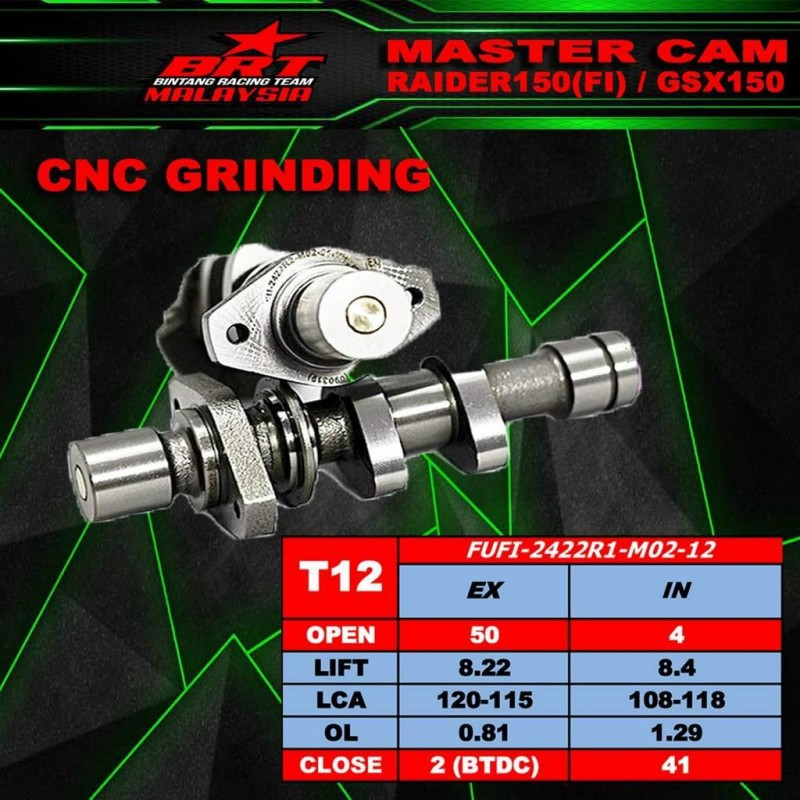 BRT Racing Camshaft (T12) - Suzuki GSXR150/Raider 150 Fi