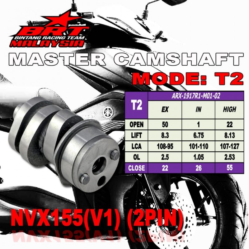 BRT Racing Camshaft (T2) - Yamaha R15V3/MT-15/NVX/NMAX/T155 (VVA)