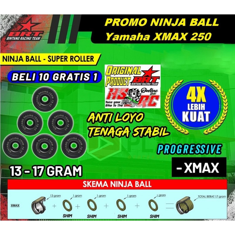 BRT Racing 'Ninja Ball' Roller Weights (20x15mm) - Yamaha XMAX 250 300