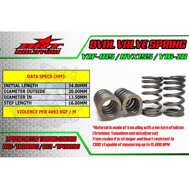 BRT Racing Oval Valve Springs - Yamaha R15V3/MT-15/NVX/NMAX/T155 (VVA)