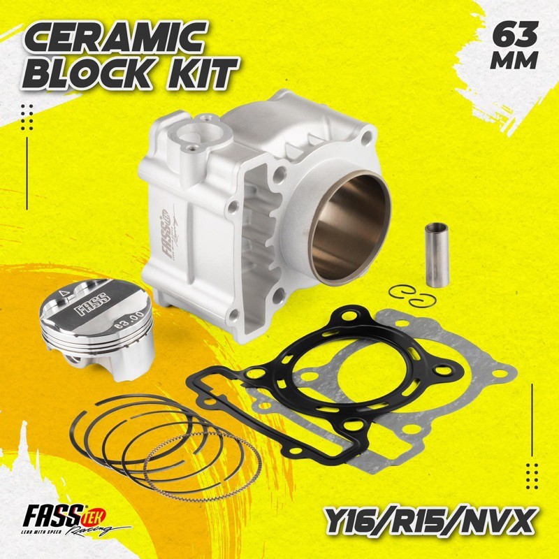 Fasstek Racing Big Bore Cylinder Kit - 63mm (183cc) - Yamaha R15V3/MT15/Aerox/NVX/NMAX/T155 (VVA)