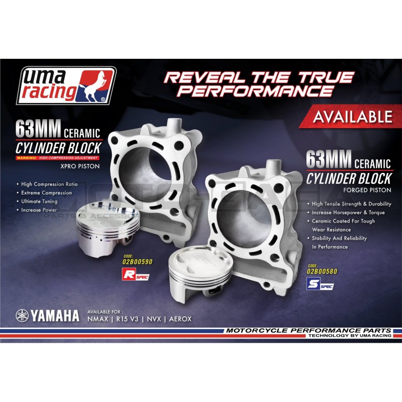 UMA Racing 63mm (183cc) Big Bore Cylinder Kit - Yamaha NVX/Aerox/BWS/X-MAX/NMAX 125 155 (VVA)