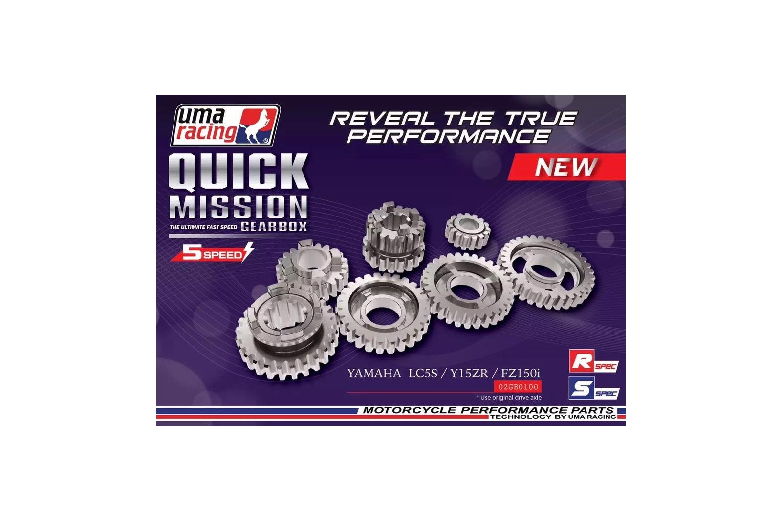 UMA Racing Close Ratio 5 speed Gear Set - Yamaha LC5s/Y15ZR/Jupiter MX King/Spark/Exciter/Sniper T135/T150 Fz150i Vixion