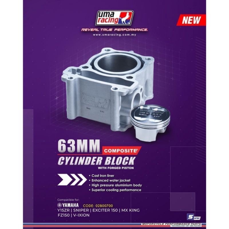 UMA Racing Composite Cylinder Kit - 63mm (183cc) - Yamaha YZF-R15 V1 V2/R125/MT-15/MT-125/Fz150i/Vixion/Y15ZR/Jupiter MX King/T150