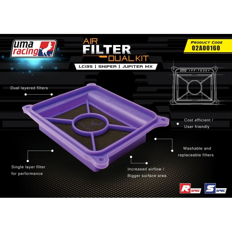 UMA Racing Drop-in Air Filter - Yamaha T135 Jupiter MX/Crypton X/Spark/Exciter/Sniper/LC135