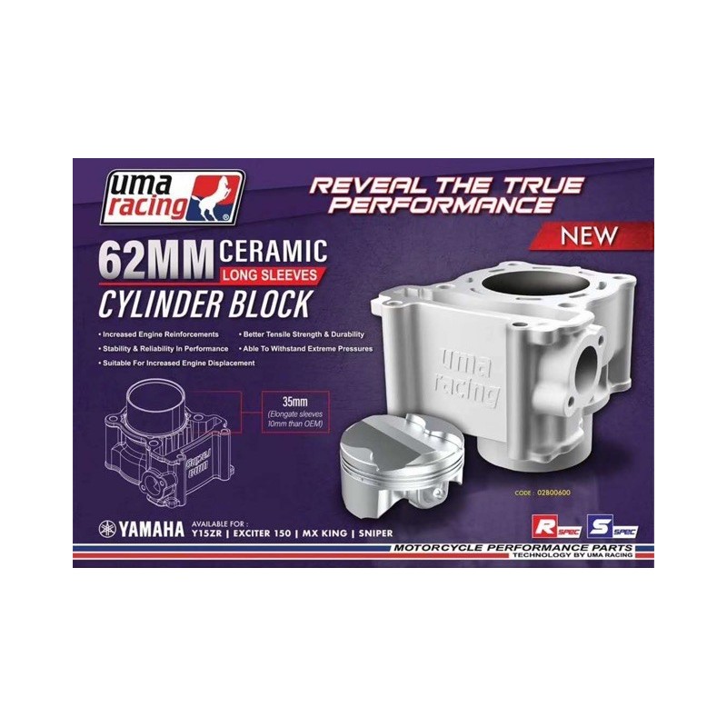 UMA Racing XPRO Long Sleeve Cylinder Kit - 62mm (178cc)(+3mm) - Yamaha YZF-R15 V1 V2/R125/MT-15/MT-125/Fz150i/Vixion/Y15ZR/Jupiter MX King/T150
